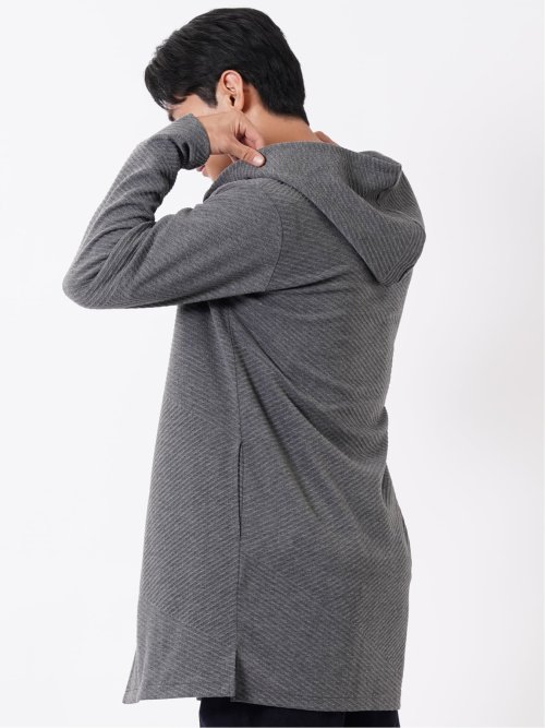 フーディガン メンズ 長袖 ストレッチ ロング ジャガード カットアウター やや細身 グロウス バイ インジアティック