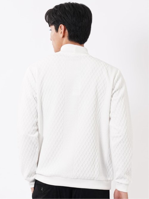 Tシャツ メンズ 長袖 ストレッチ モックネック ケーブル ジャガード