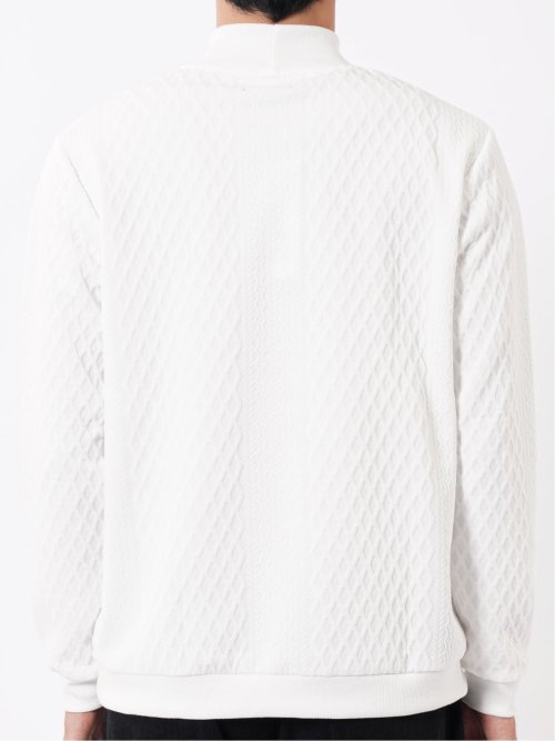 Tシャツ メンズ 長袖 ストレッチ モックネック ケーブル ジャガード