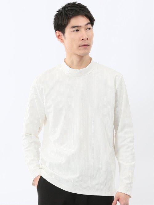 リンクスジャガード モックネック長袖Tシャツ(M 01白): トップス