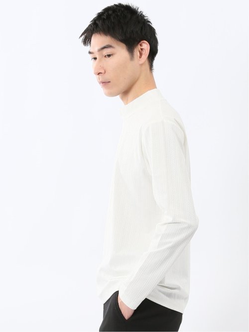 リンクスジャガード モックネック長袖Tシャツ