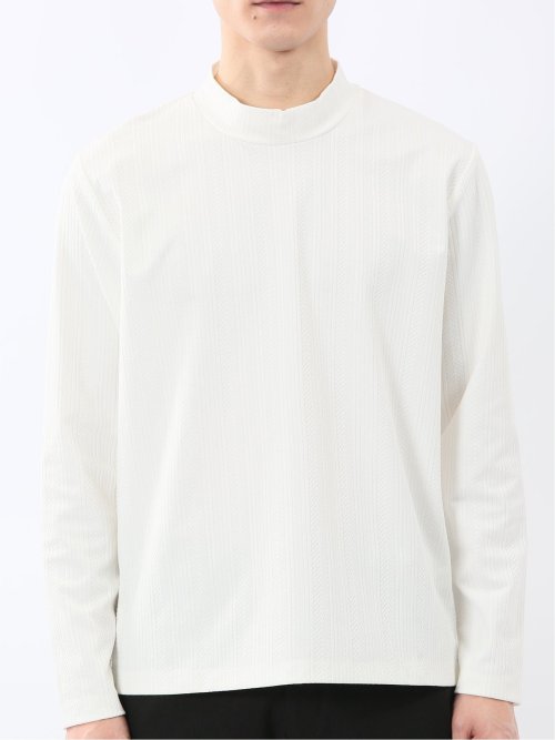 リンクスジャガード モックネック長袖Tシャツ