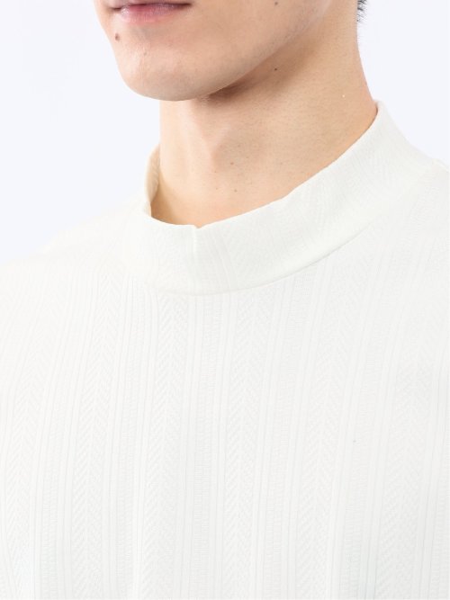 リンクスジャガード モックネック長袖Tシャツ