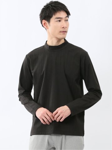 リンクスジャガード モックネック長袖Tシャツ