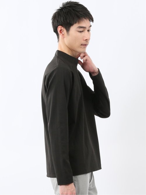 リンクスジャガード モックネック長袖Tシャツ