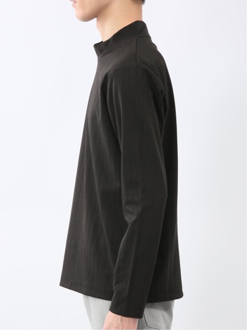 リンクスジャガード モックネック長袖Tシャツ