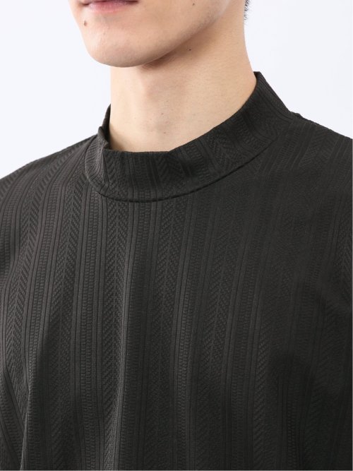 リンクスジャガード モックネック長袖Tシャツ