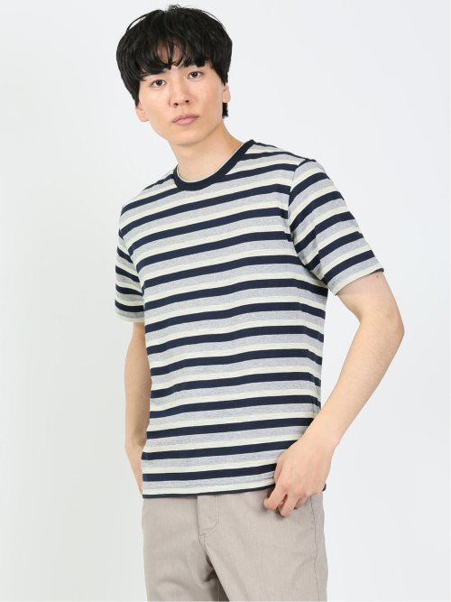 ミックスボーダー クルーネック半袖Tシャツ(M 75紺): トップス | TAKA