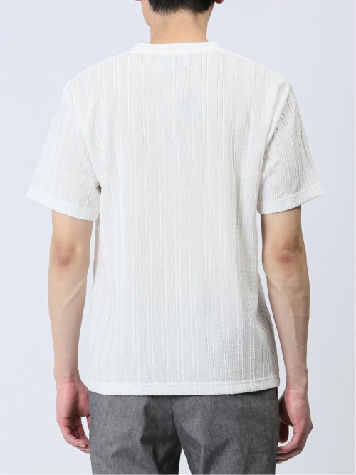 タックストライプ フェイクVネック半袖Tシャツ