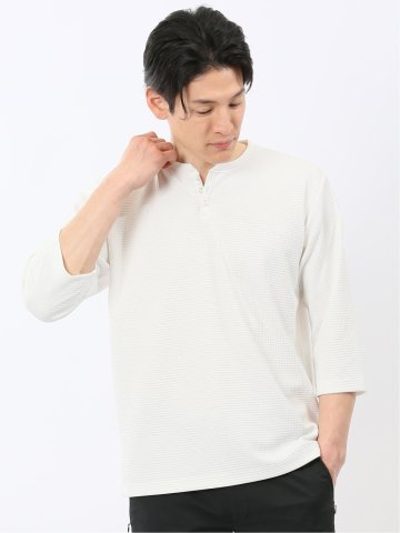 ワッフル ヘンリーネック 7分袖 Tシャツ