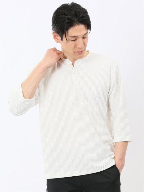 ワッフル ヘンリーネック 7分袖 Tシャツ