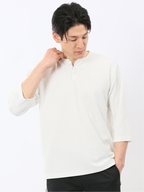 ワッフル ヘンリーネック 7分袖 Tシャツ