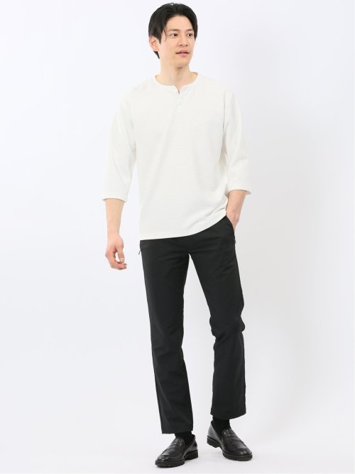 ワッフル ヘンリーネック 7分袖 Tシャツ