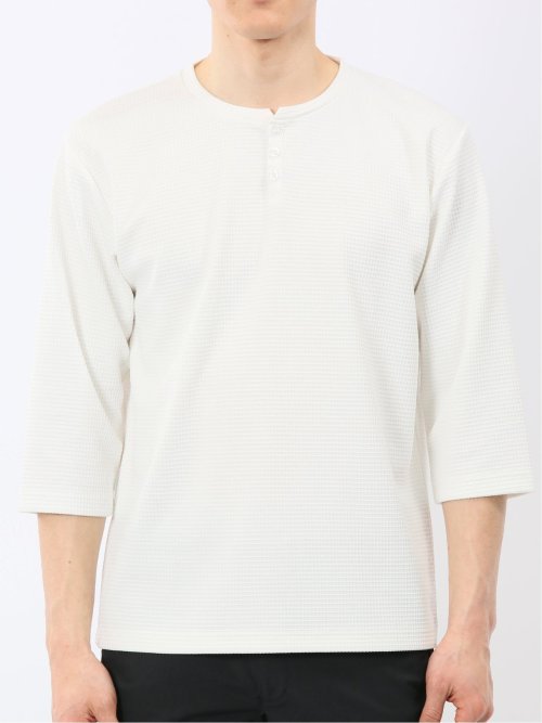 ワッフル ヘンリーネック 7分袖 Tシャツ