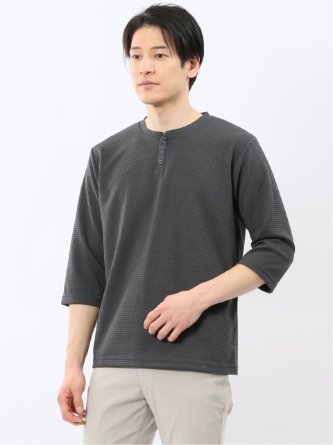 ワッフル ヘンリーネック 7分袖 Tシャツ