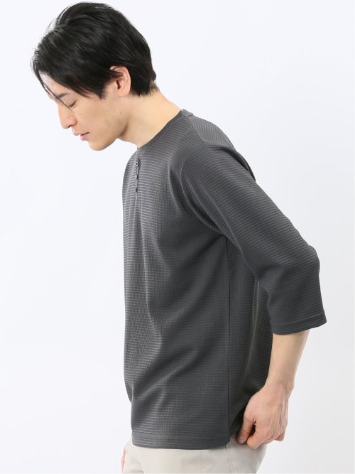 ワッフル ヘンリーネック 7分袖 Tシャツ(M 06グレー): トップス | TAKA