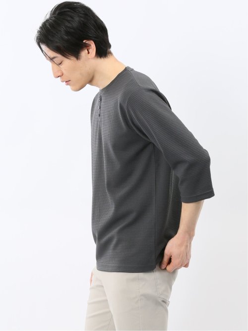 ワッフル ヘンリーネック 7分袖 Tシャツ