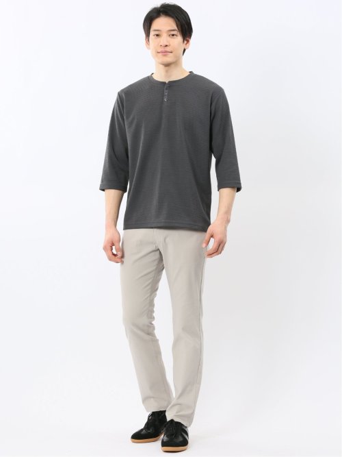 ワッフル ヘンリーネック 7分袖 Tシャツ