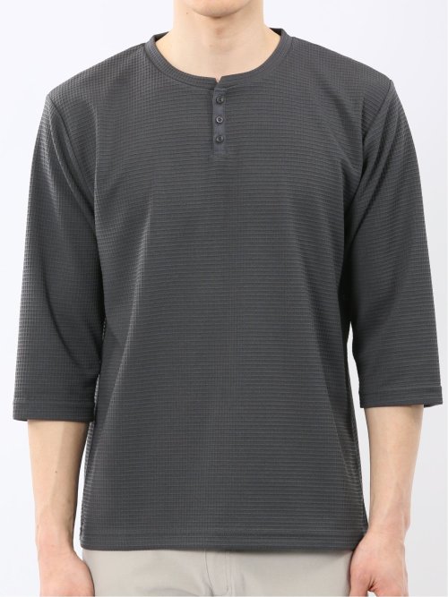 ワッフル ヘンリーネック 7分袖 Tシャツ