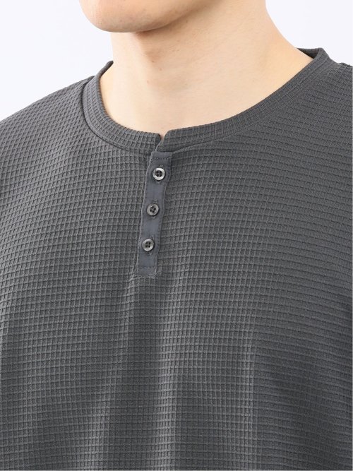 ワッフル ヘンリーネック 7分袖 Tシャツ(M 06グレー): トップス | TAKA