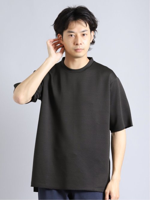 ダブルフェイスボーダー クルーネック半袖Tシャツ(M 05黒): トップス