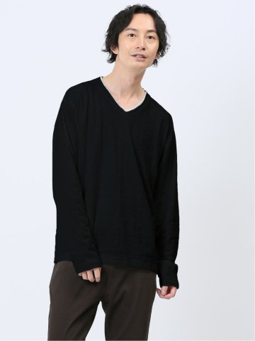 リンクスアーガイル フェイクVネック長袖Tシャツ