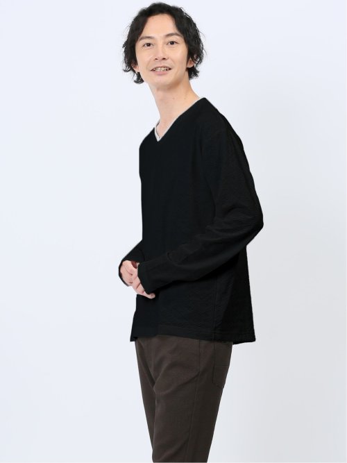 リンクスアーガイル フェイクVネック長袖Tシャツ