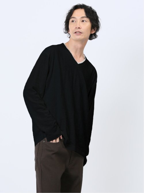 リンクスアーガイル フェイクVネック長袖Tシャツ