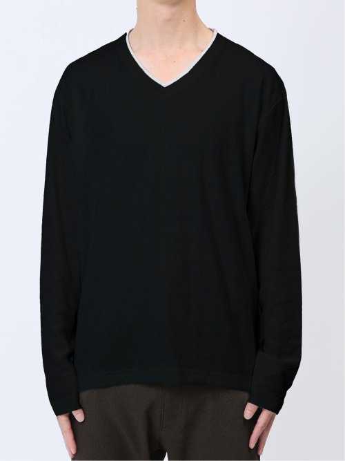 リンクスアーガイル フェイクVネック長袖Tシャツ