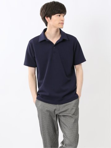 ふくれジャガード スキッパー半袖ポロシャツ