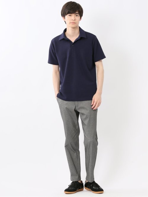 ふくれジャガード スキッパー半袖ポロシャツ