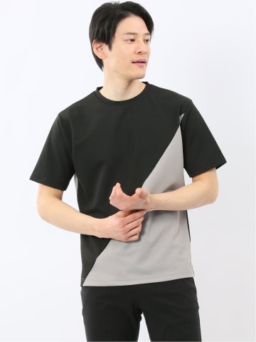 ミニワッフル 切替 クルーネック 半袖 Tシャツ