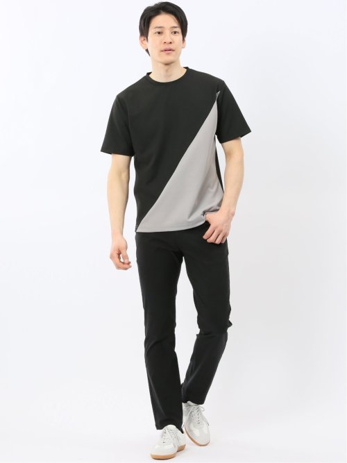 ミニワッフル 切替 クルーネック 半袖 Tシャツ