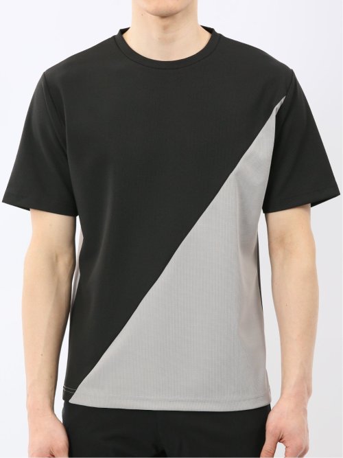 ミニワッフル 切替 クルーネック 半袖 Tシャツ