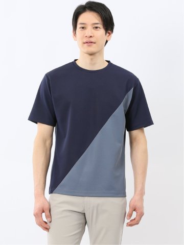 ミニワッフル 切替 クルーネック 半袖 Tシャツ