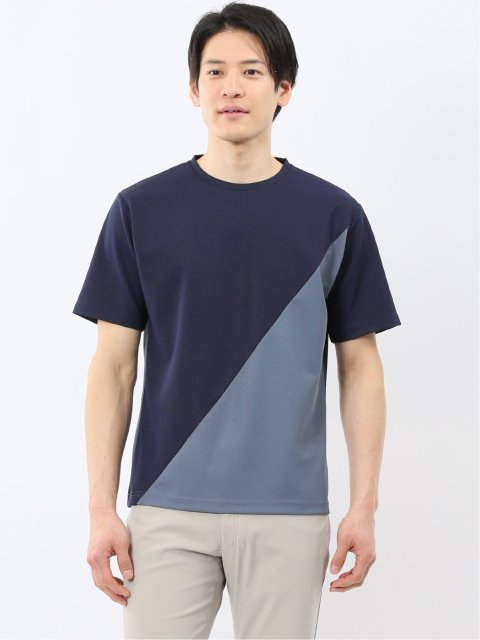 ミニワッフル 切替 クルーネック 半袖 Tシャツ