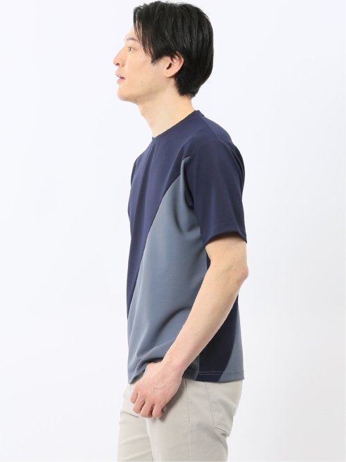 ミニワッフル 切替 クルーネック 半袖 Tシャツ