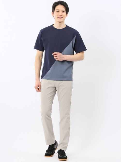 ミニワッフル 切替 クルーネック 半袖 Tシャツ