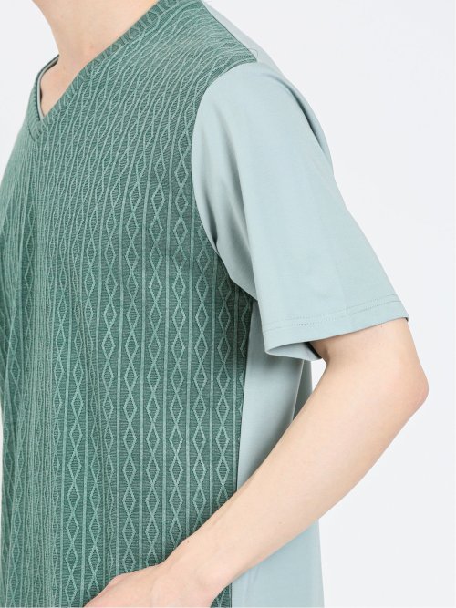 ケーブル切替 Vネック半袖Tシャツ