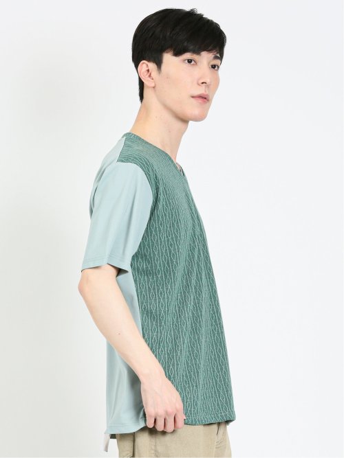 ケーブル切替 Vネック半袖Tシャツ