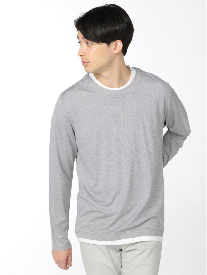 レーヨンナイロン フェイクレイヤード クルーネック長袖tシャツ M 04グレー トップス Taka Q Online Shop タカキューオンラインショップ 公式通販