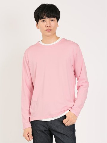 レーヨンナイロン フェイクレイヤード クルーネック長袖Tシャツ