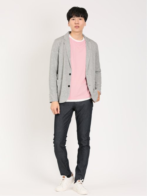 レーヨンナイロン フェイクレイヤード クルーネック長袖Tシャツ