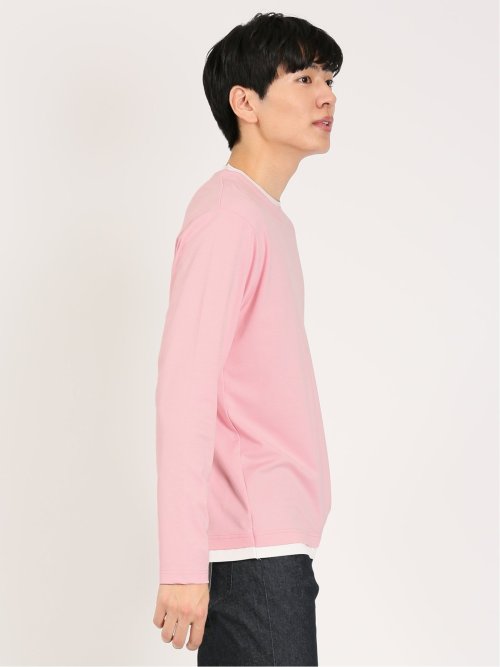 レーヨンナイロン フェイクレイヤード クルーネック長袖Tシャツ