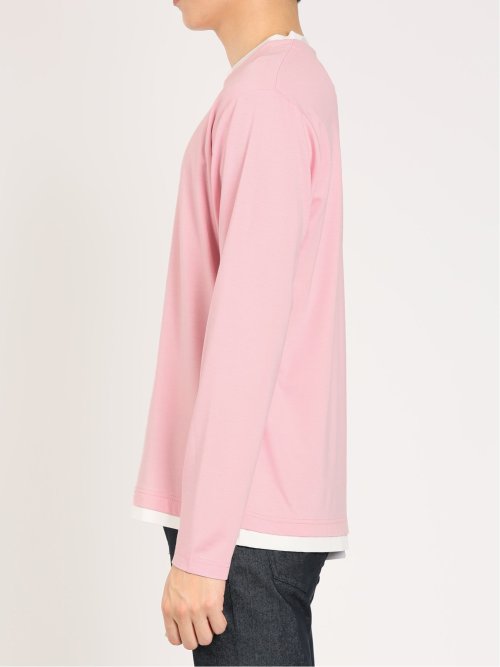 レーヨンナイロン フェイクレイヤード クルーネック長袖Tシャツ