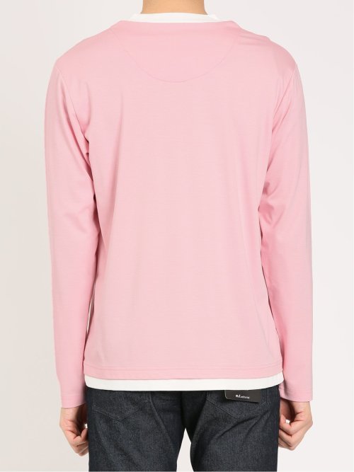 レーヨンナイロン フェイクレイヤード クルーネック長袖Tシャツ