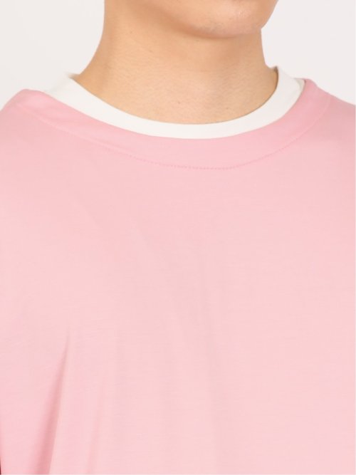 レーヨンナイロン フェイクレイヤード クルーネック長袖Tシャツ