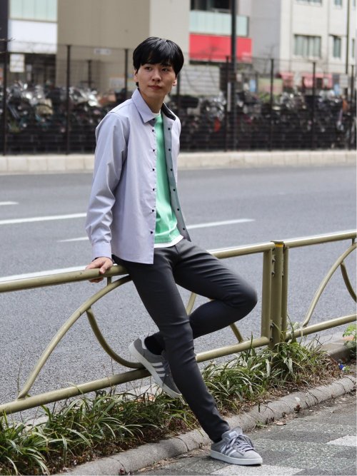 レーヨンナイロン フェイクレイヤード クルーネック長袖Tシャツ