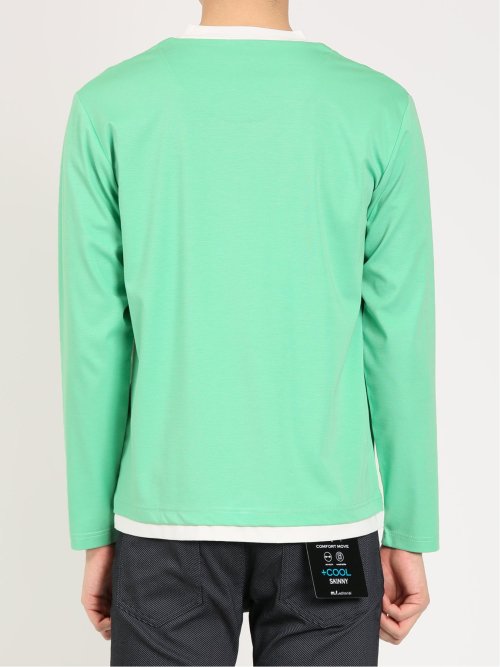 レーヨンナイロン フェイクレイヤード クルーネック長袖Tシャツ