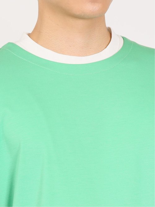 レーヨンナイロン フェイクレイヤード クルーネック長袖Tシャツ